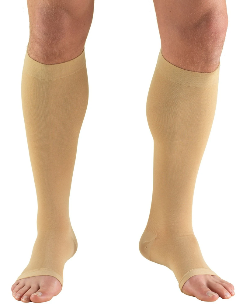 Futuro Therapeutic Knee Length Stockings for Men/Women, Firm Compression,  Open Toe, X-Large, Beige